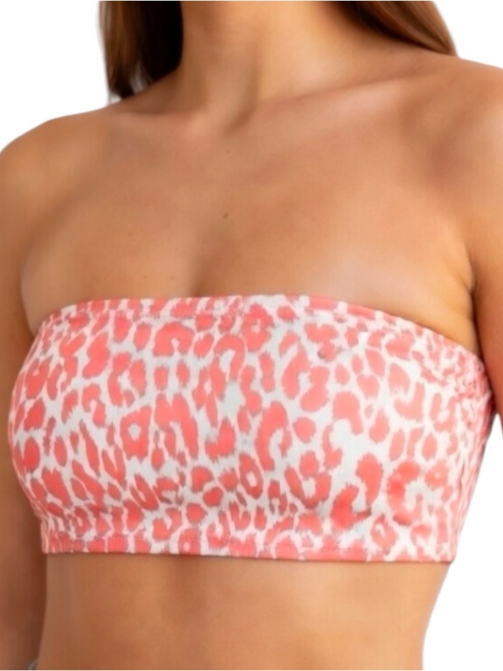 Carmen Marc Valvo Reversible Bandeau Bikini Top Medium Coral Leopard Metallic